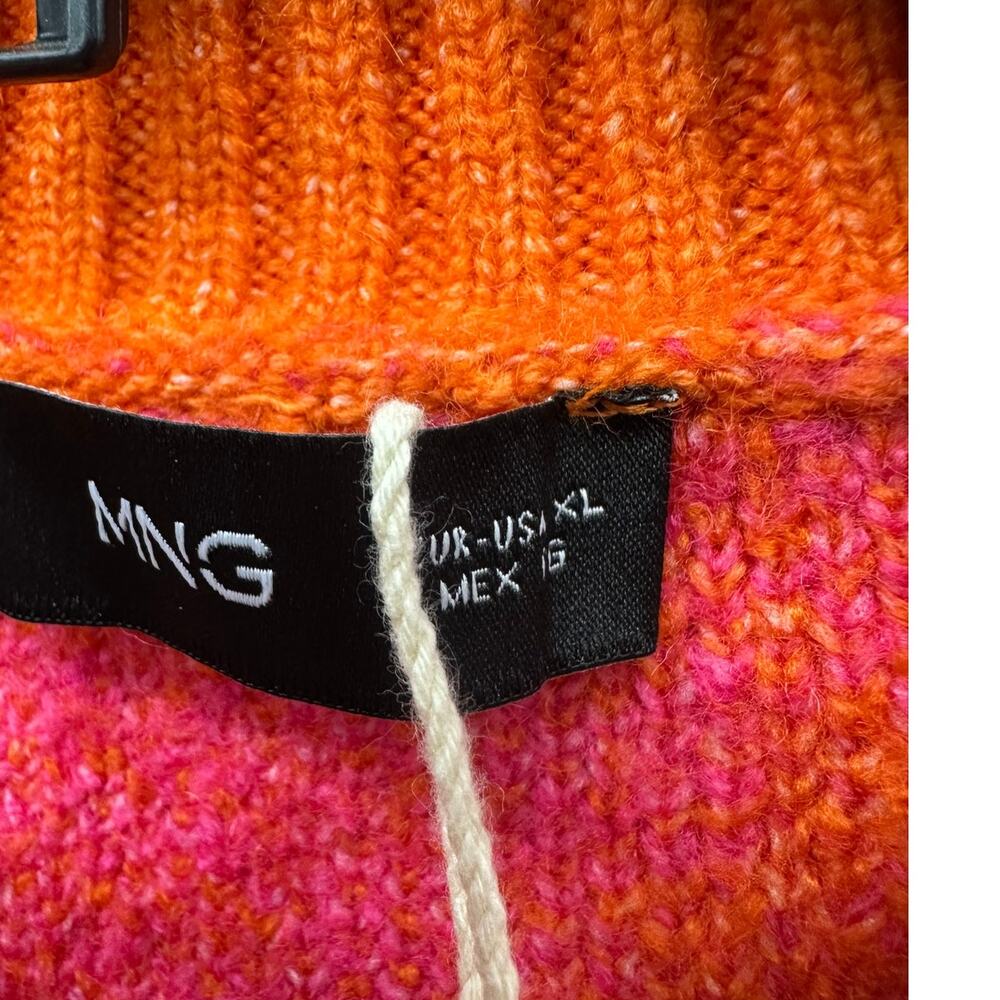 Mango Knitted Cardigan with Jewel Button Women's XL Pink Orange Geometric NWT - Picture 5 of 6